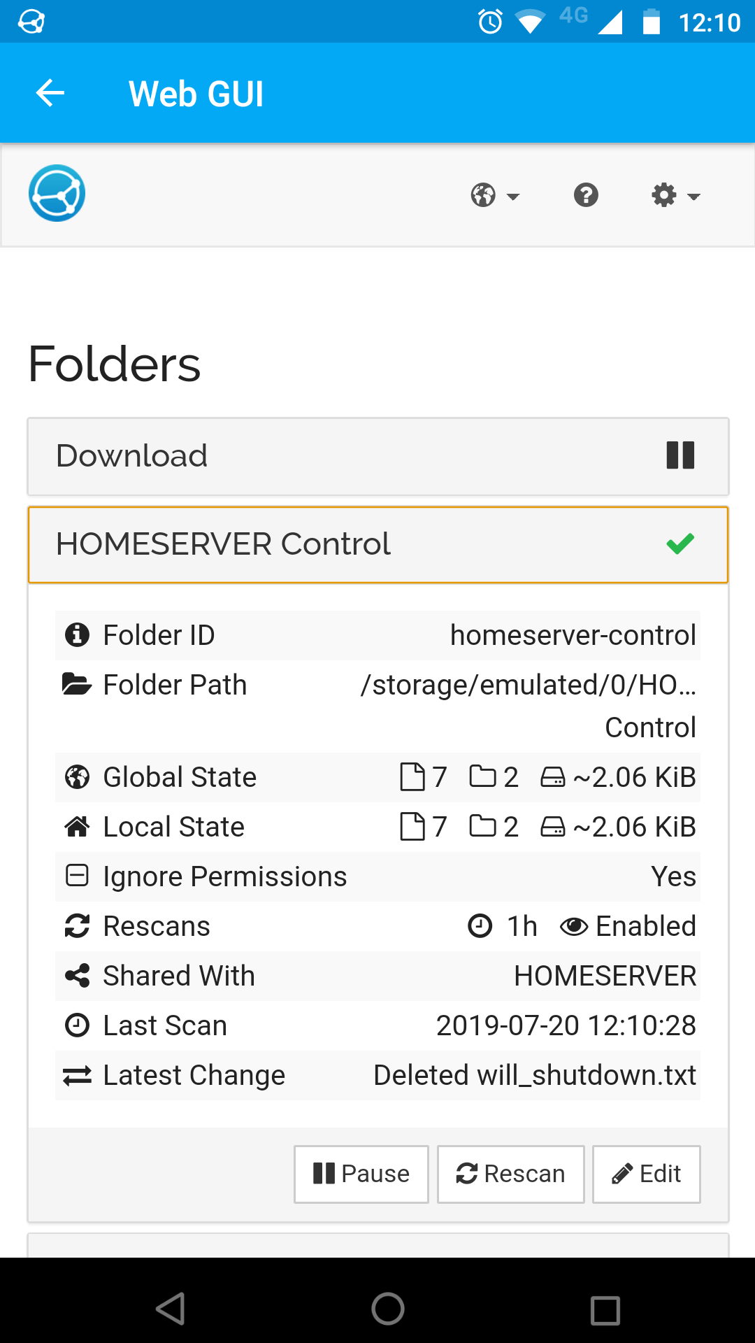 Syncthing UI on mobile