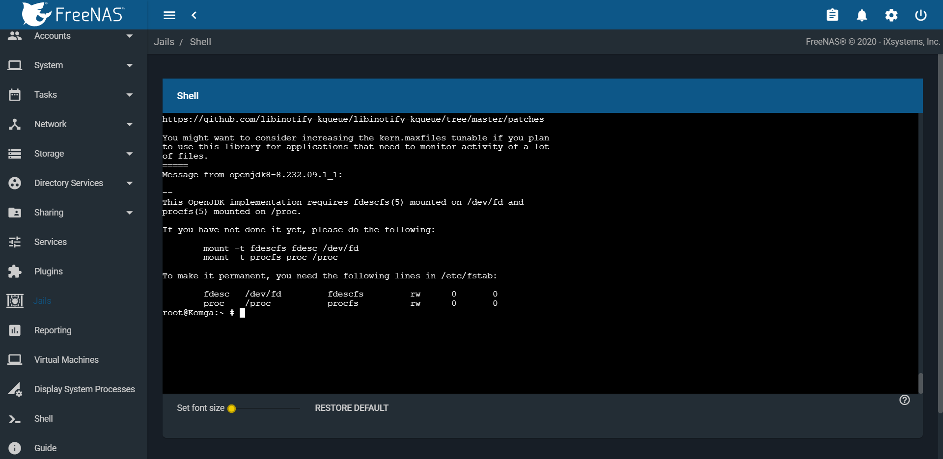 Screen shown after installing java